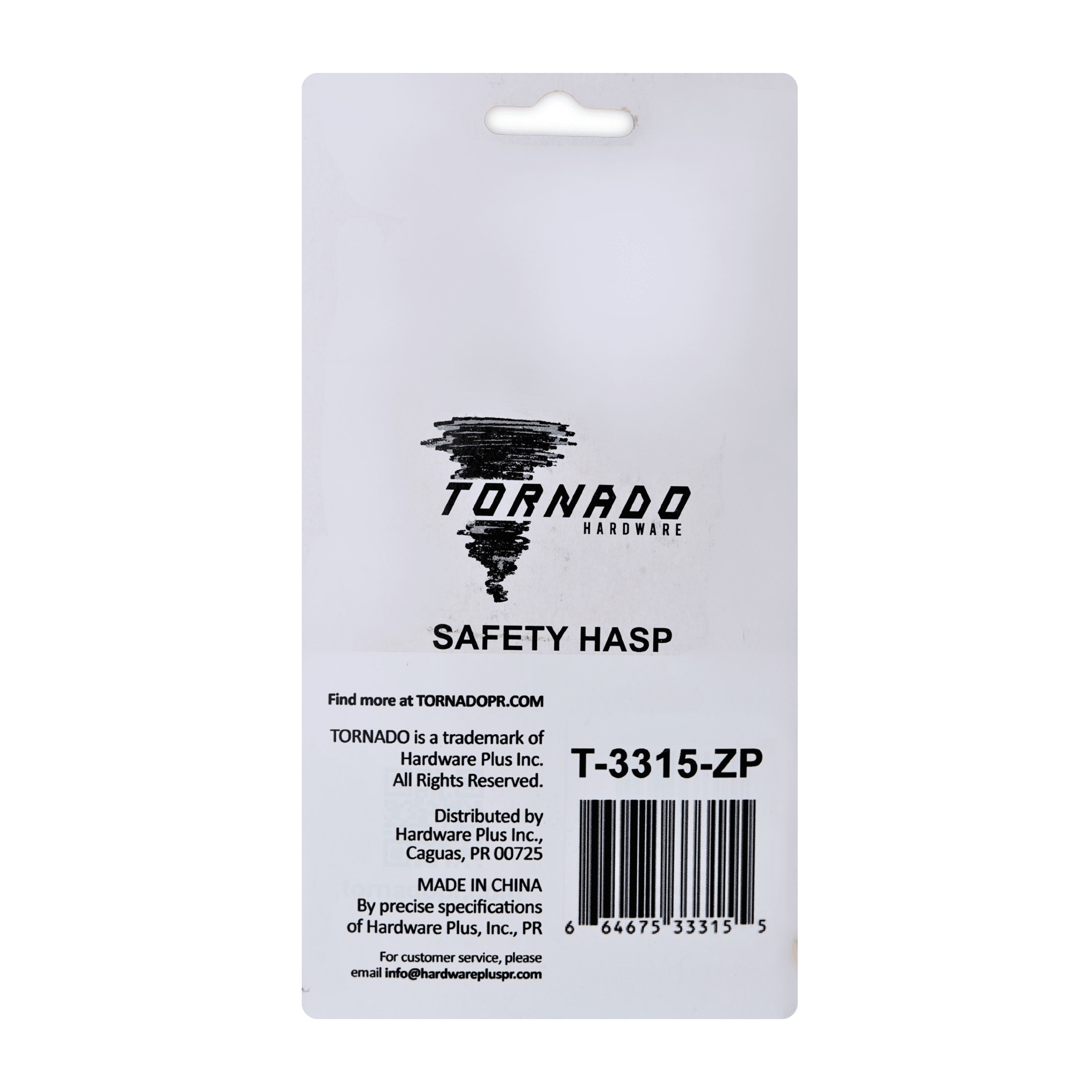 Tornado Fixed Staple Safety Hasp, Zinc Plated, 3-1/2"