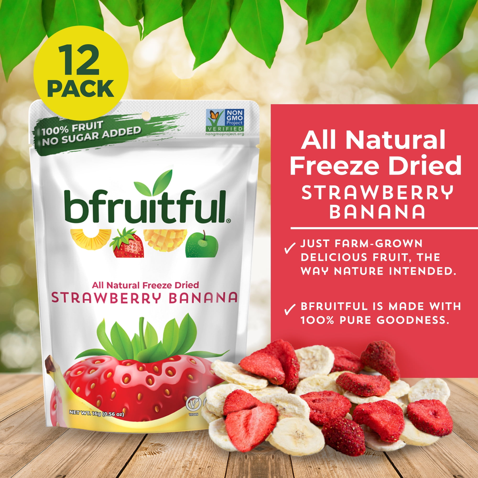 bfruitful Freeze-Dried Strawberry & Bananas Dried Fruits, 12-Count Bags, Gluten Free