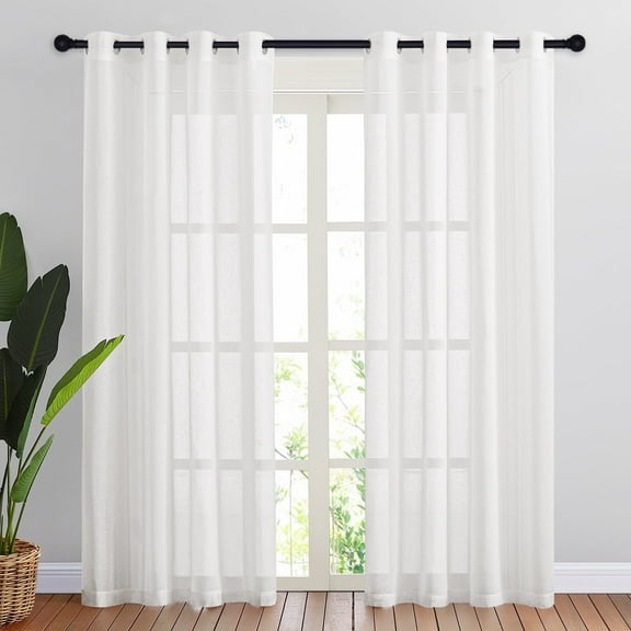NICETOWN Sheer White Window Curtains Linen Textured 84 inch Length, Grommet Semitransparent Balance Privacy & Light Vertical Flax Sheer Drapes for Bedroom / Living Room, W52 x L84, 2 Panels