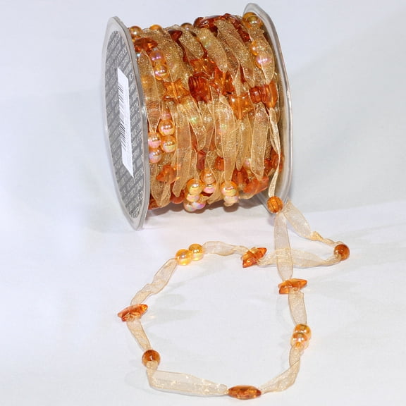 Orange Narrow Organdy with Stars Tulle Craft Ribbon 0.25" x 27 Yards