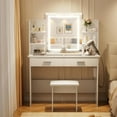 thumbnail image 6 of SMOOL Vanity with Lighted Mirror, Makeup Vanity Desk with Glass Top & Power Outlet, 3 Color Light Options, Vanity Table with 6 Storage Shelves, 2 Large Drawers and Cushioned Stool for Bedroom, White, 6 of 8