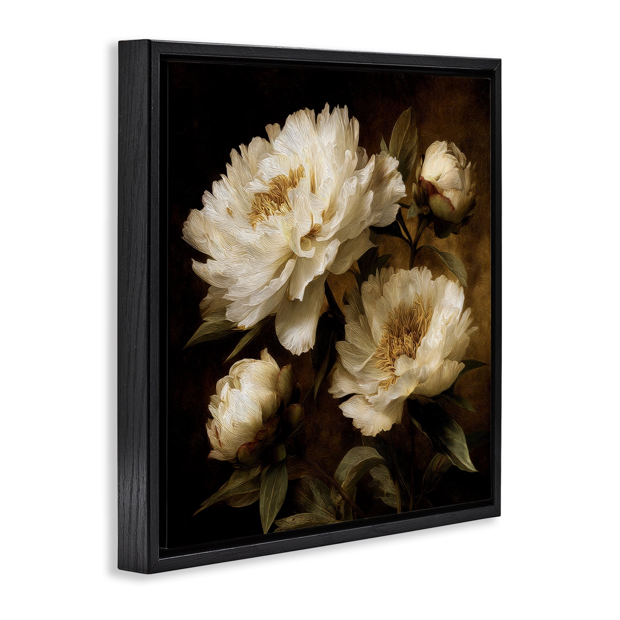 Stupell Industries Dreamy Vintage Peony Elegance Black Framed Floater Canvas Wall Art, design by Petal Prints Design