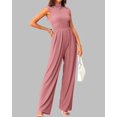 thumbnail image 3 of FreshPretty Womens Jumpsuit Dressy Casual Summer Outfits One Piece Cap Sleeve Mock Neck Wide Leg Pants Rompers with Pockets, 3 of 5