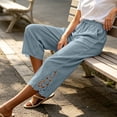 thumbnail image 6 of Kezqiaxn Capris Pants for Women Summer Lace Elastic Waist Loose Cropped Pants with Pockets Womens Capri Pants, 6 of 9