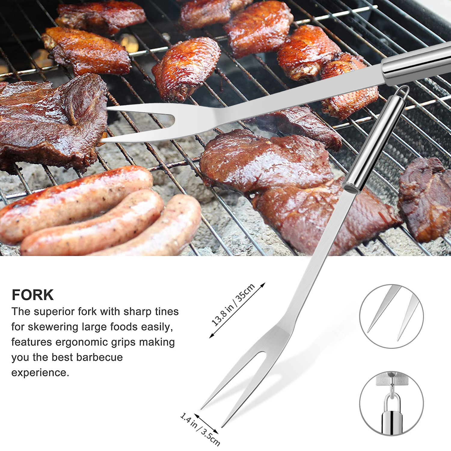 JOW BBQ Grill Accessories Set with Case, 26pc Stainless Steel Heavy Duty Barbecue Grilling Tool Utensils Kit with Tong, Grill Cleaning Brush, Spatula, Fork, Basting Brush - image 4 of 12