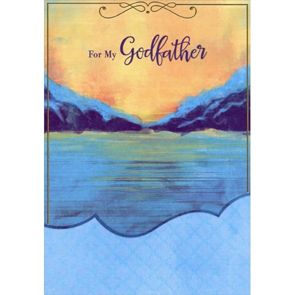 Designer Greetings Blue Lake, Mountain Silhouette and Orange Sky Father's Day Card for Godfather