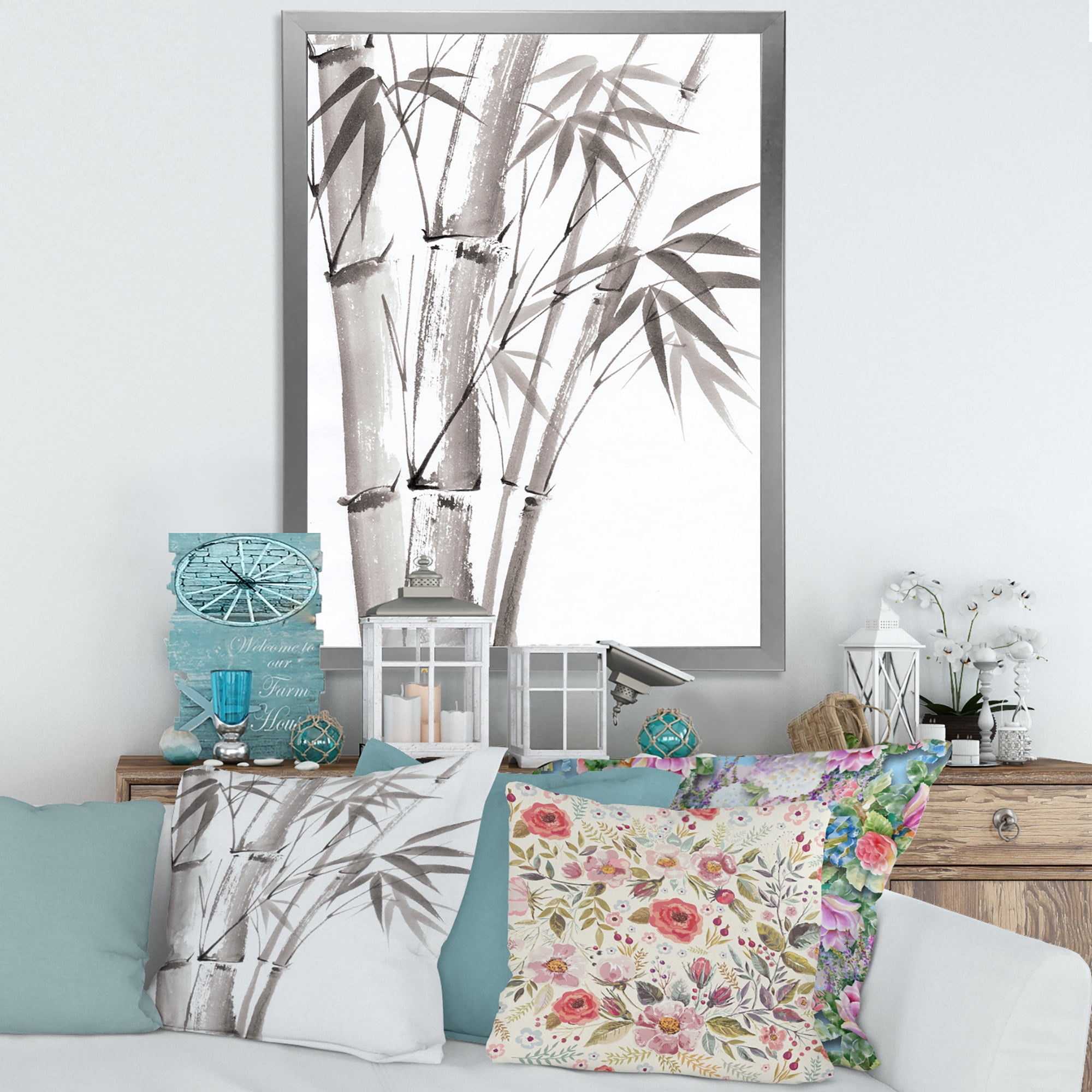 Designart 'Palm Bamboo Detail On White III' Traditional Framed Art Print