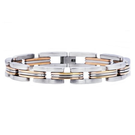 Arista Men's Fashion Bracelet in Rose Plated Solid Stainless Steel, 8.5"
