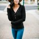 thumbnail image 1 of Women Deep V Neck Long Sleeve Shirt Button Slim Fit Tops Solid Color Blouse New, 1 of 4