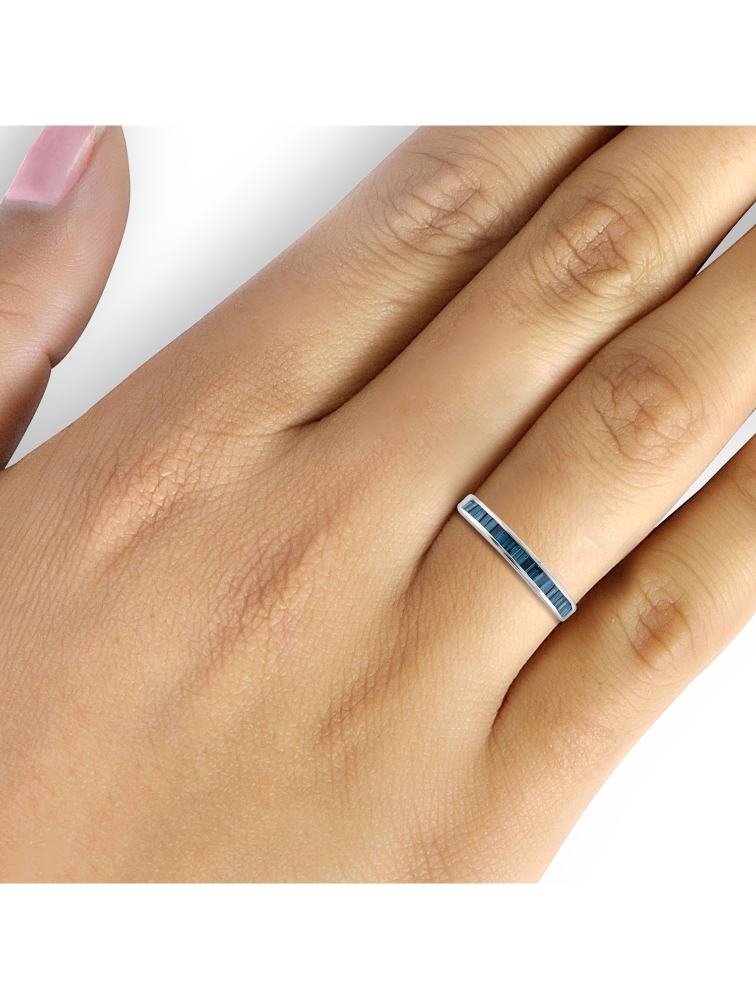 1/2 Carat T.W. Baguette-cut Blue Diamond Sterling Silver Band Ring