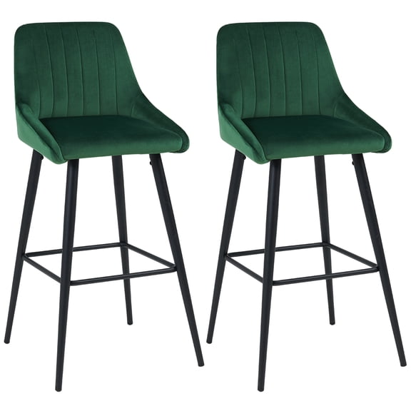 Duhome Barstools with Back Set of 2 Velvet Upholstered Bar Chairs 30" Height for Kitchen Bar Stool Dark Green
