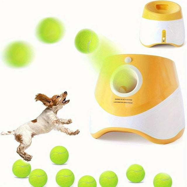 DEBGFS Automatic Ball Thrower for Dogs Indoor/Outdoor small Dog Ball Launcher with free 9 PCS Balls Work 4~5 Hours on Full Charge Three-speed Control Interactive Dog Fetch Machine Toy for,orange
