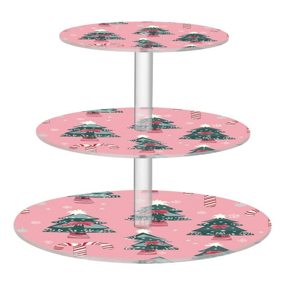 3-Tier Acrylic Cupcake Stand Sturdy Dessert Display Cupcake Tower Cupcake Holder for Party Wedding Outdoor Picnic Candy Canes and Christmas Tree