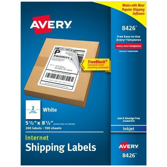 Avery Shipping Labels, 5.5" x 8.5", White, 200 Labels (8426)