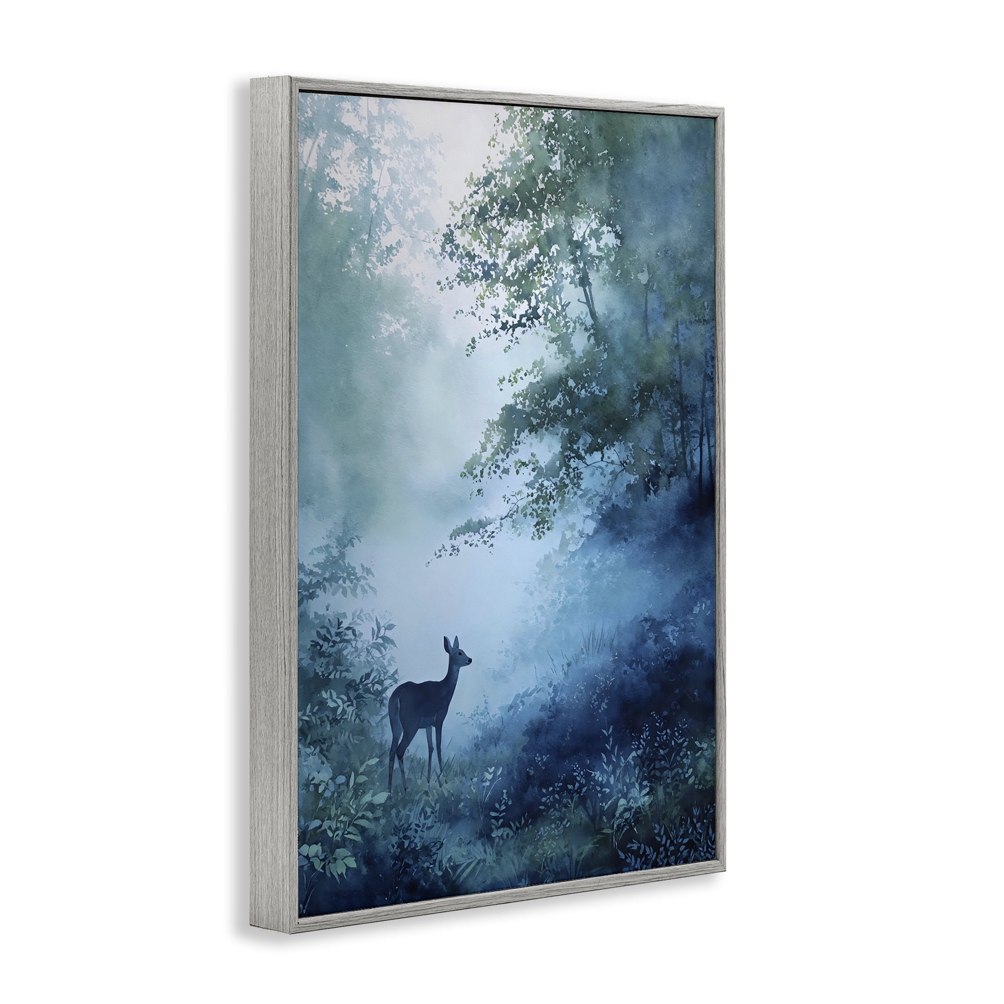Stupell Industries Blue Dawn Deer in Mist Gray Framed Giclee Art, design by Franklyn Gregory