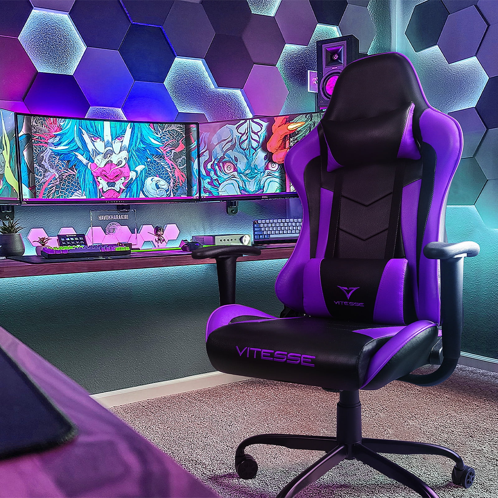 Waleaf Ergonomic Adult Gamer Chair, 330 lb Computer Chair, Racing Gaming Office Chair, Gamer Height Adjustable Swivel Chair with Lumbar Support and Headrest