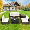 thumbnail image 1 of Costway 6PCS Patio Rattan Furniture Set 42" Fire Pit Table Cover Sofa Cushion Off White, 1 of 10