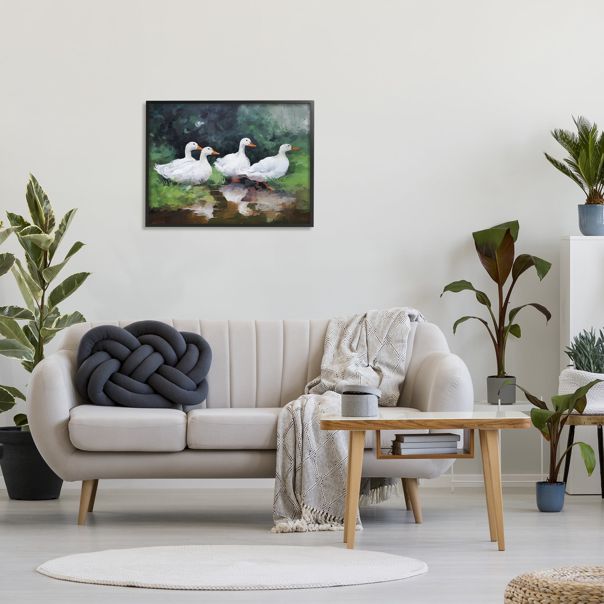 Stupell Industries White Ducks Landscape Animals & Insects Painting Black Framed Art Print Wall Art, 30 x 24
