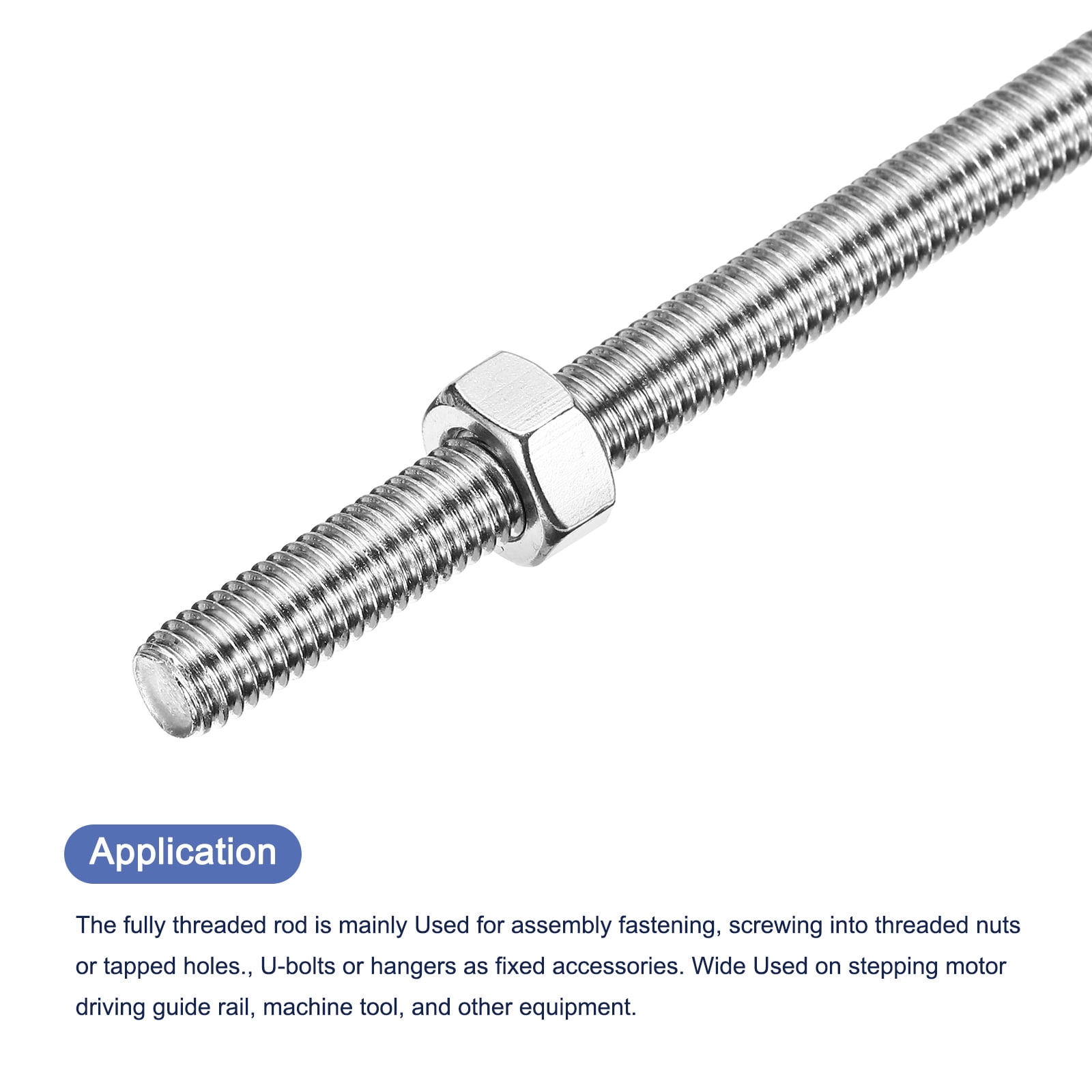 5Pack M6 x 300mm Fully Threaded Rod with 10 Pack Hex Nuts, 1.25mm Thread Pitch 304 Stainless Steel