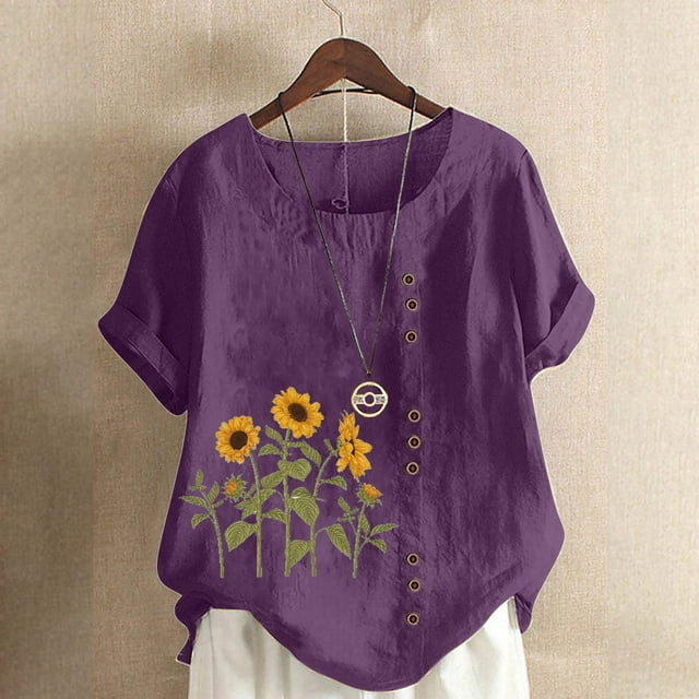 zanvin Haut pour Femmes, T-Shirt d'Été Surdimensionné Décontracté à Col Rond et Manches Courtes avec Imprimé Floral, Coupe Ample