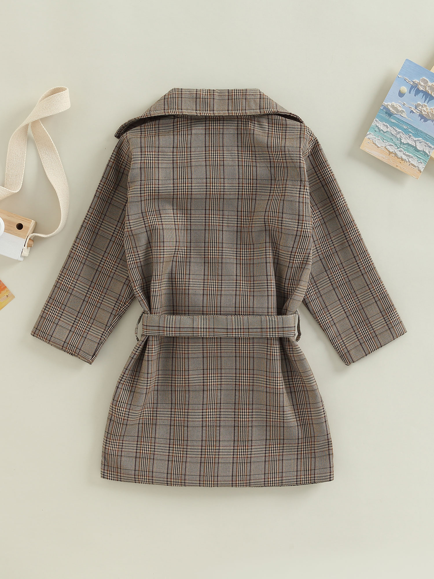 JYYYBF Toddler Baby Girl Trench Coat Long Sleeve Plaid Print Double-Breasted Belted Jacket Lapel Windbreaker Outerwear Grey 3-4 Years - image 5 of 7