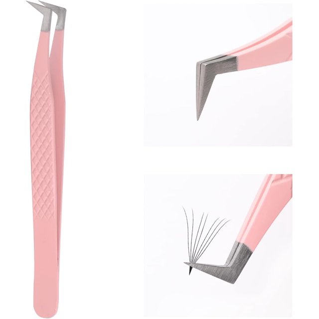 Lash Extension Tweezers Stainless Steel Volume Lash Tweezers Curved Precision Tweezers 90 Degree Angle Boot Great for Larger Fans Eyelash Extension Tweezers Professional