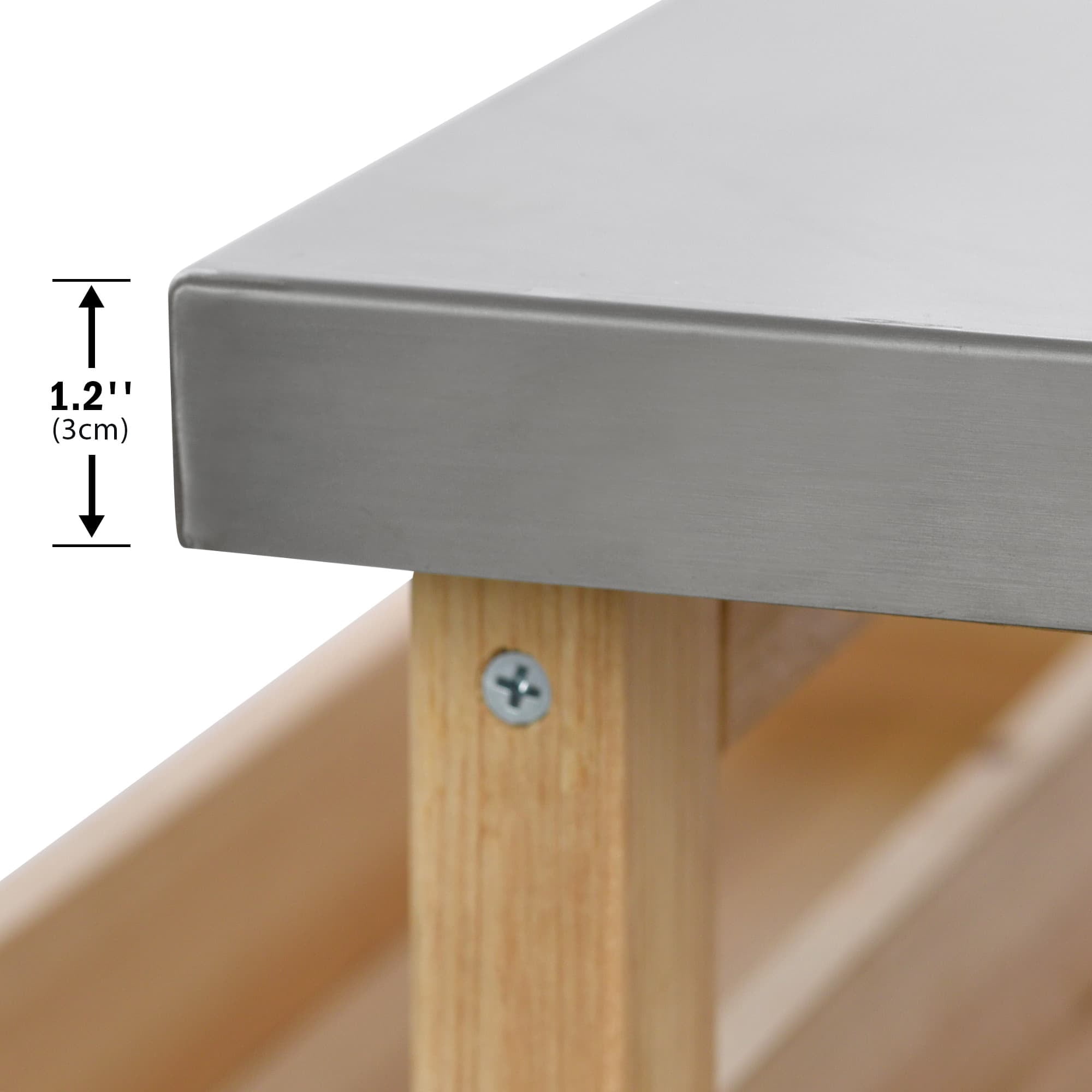 MAYEERTY Outdoor Kitchen Island - Solid Wood Grill Table, Stainless Steel Top, Natural