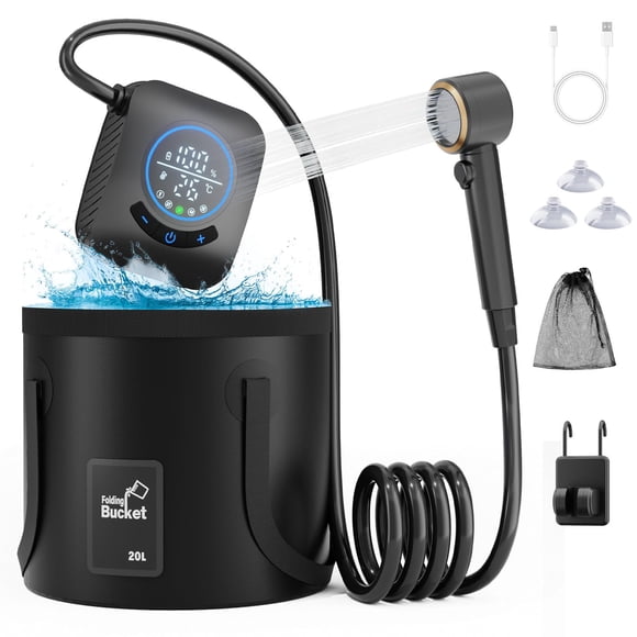 Ducha portátil para acampar GOSCHE de 8000 mAh con balde de 20 litros