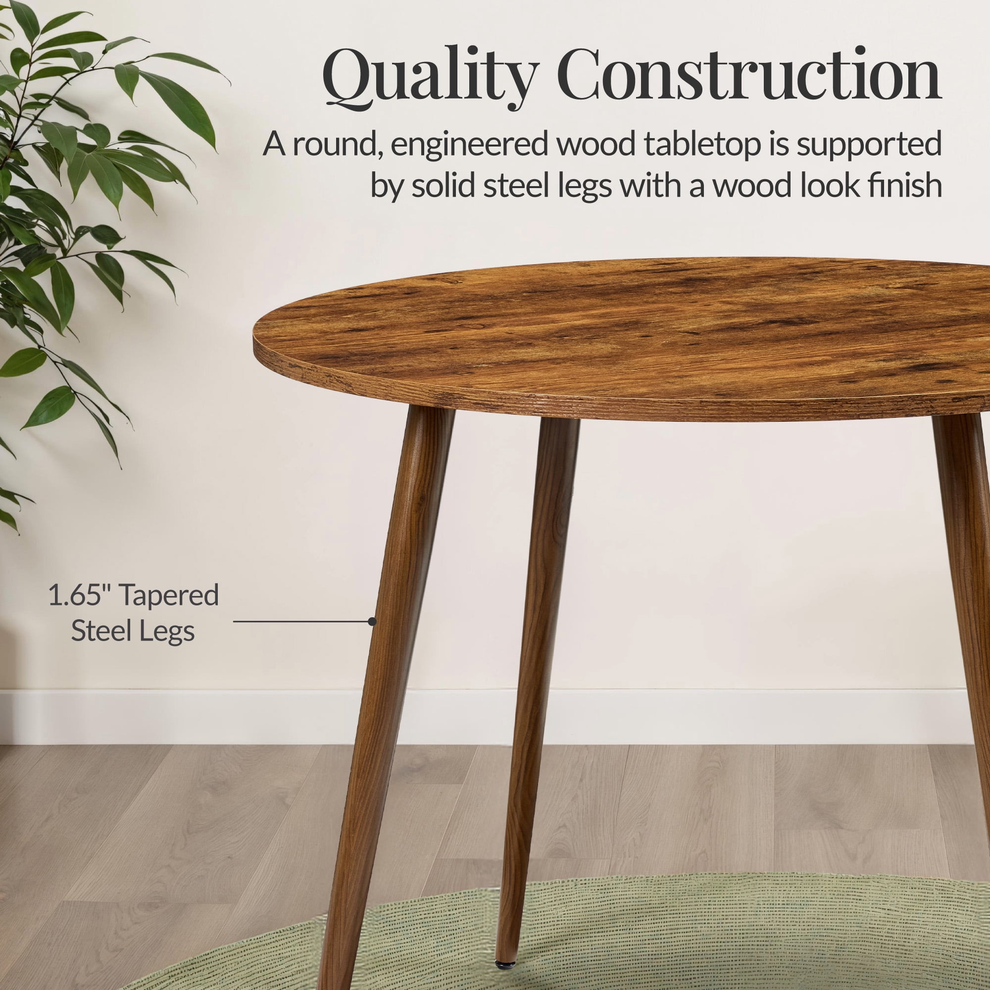 Best Choice Products Round Mid-Century Modern 35.5in Dining Table, Dinette for Home or Kitchen w/Wood Finish Steel Legs - Medium Brown