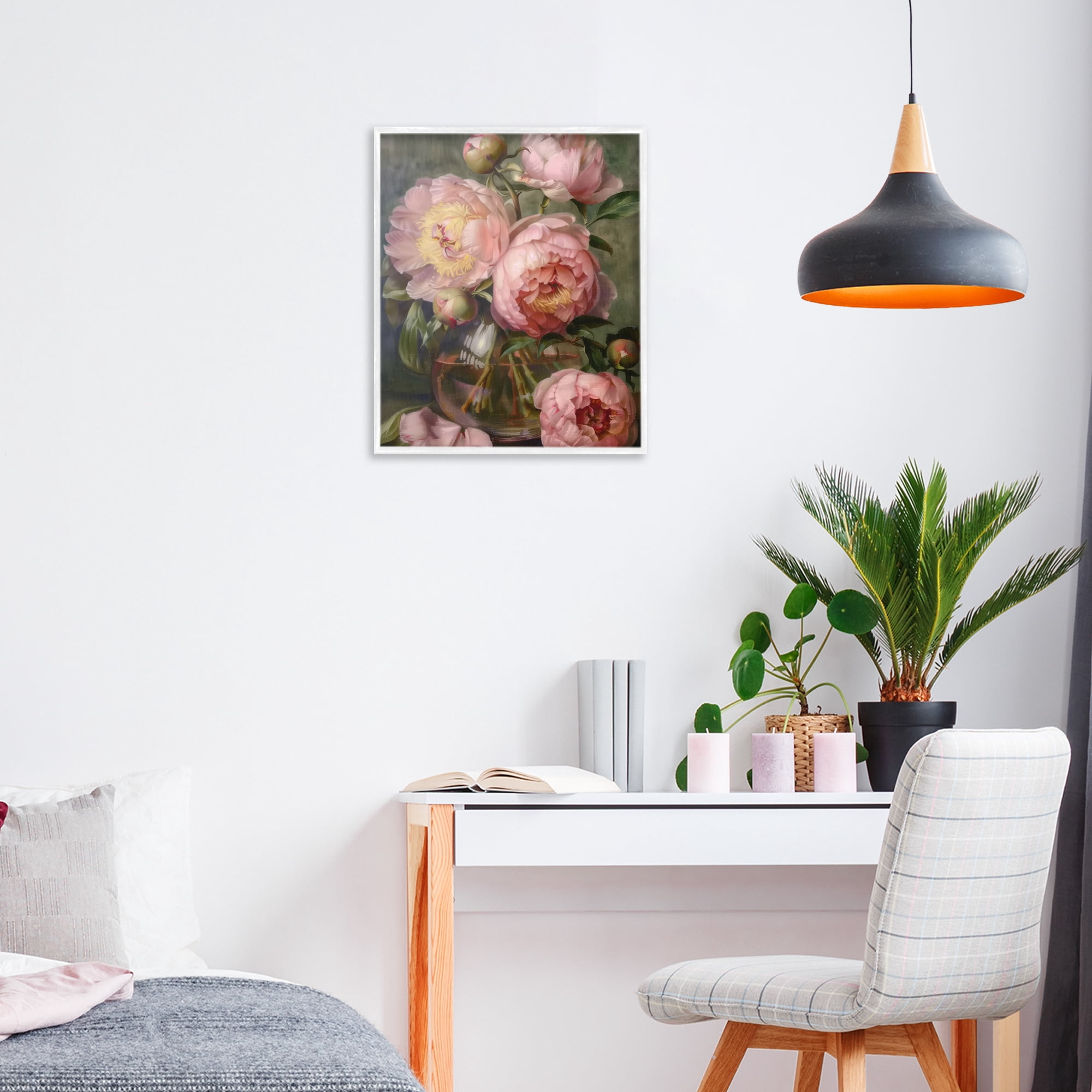 Stupell Industries Pink Peonies in Glass Vase White Framed Giclee Art, design by LSR Design Studio