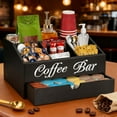 thumbnail image 6 of Farmhouse Wooden Coffee Bar Organizer Countertop Station With Drawer Pods Holder & Storage Desktop Ornament Black 34x23cm, 6 of 7