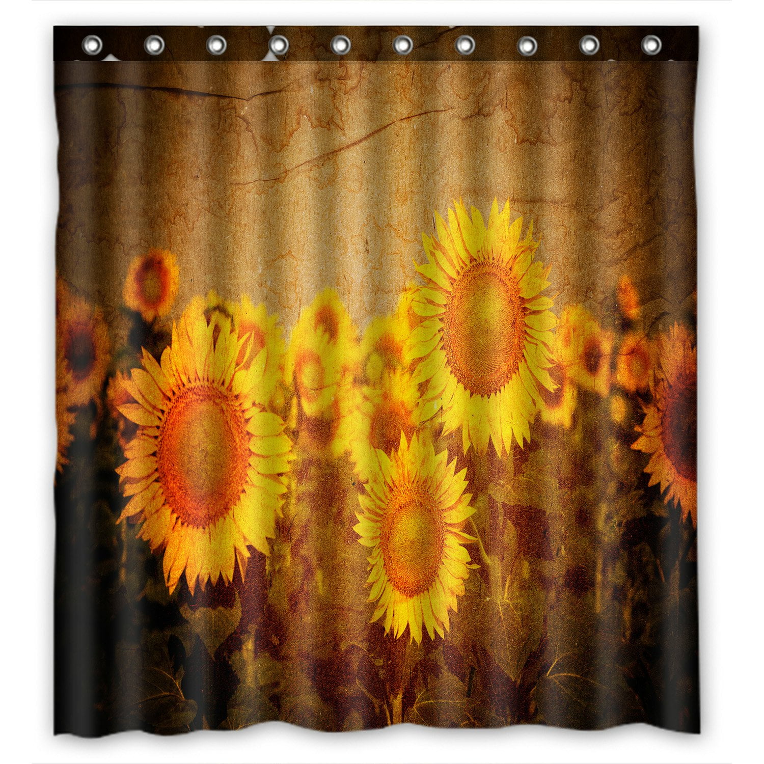 PHFZK Vintage Style Shower Curtain, Sunflowers Flower Floral Art Yellow