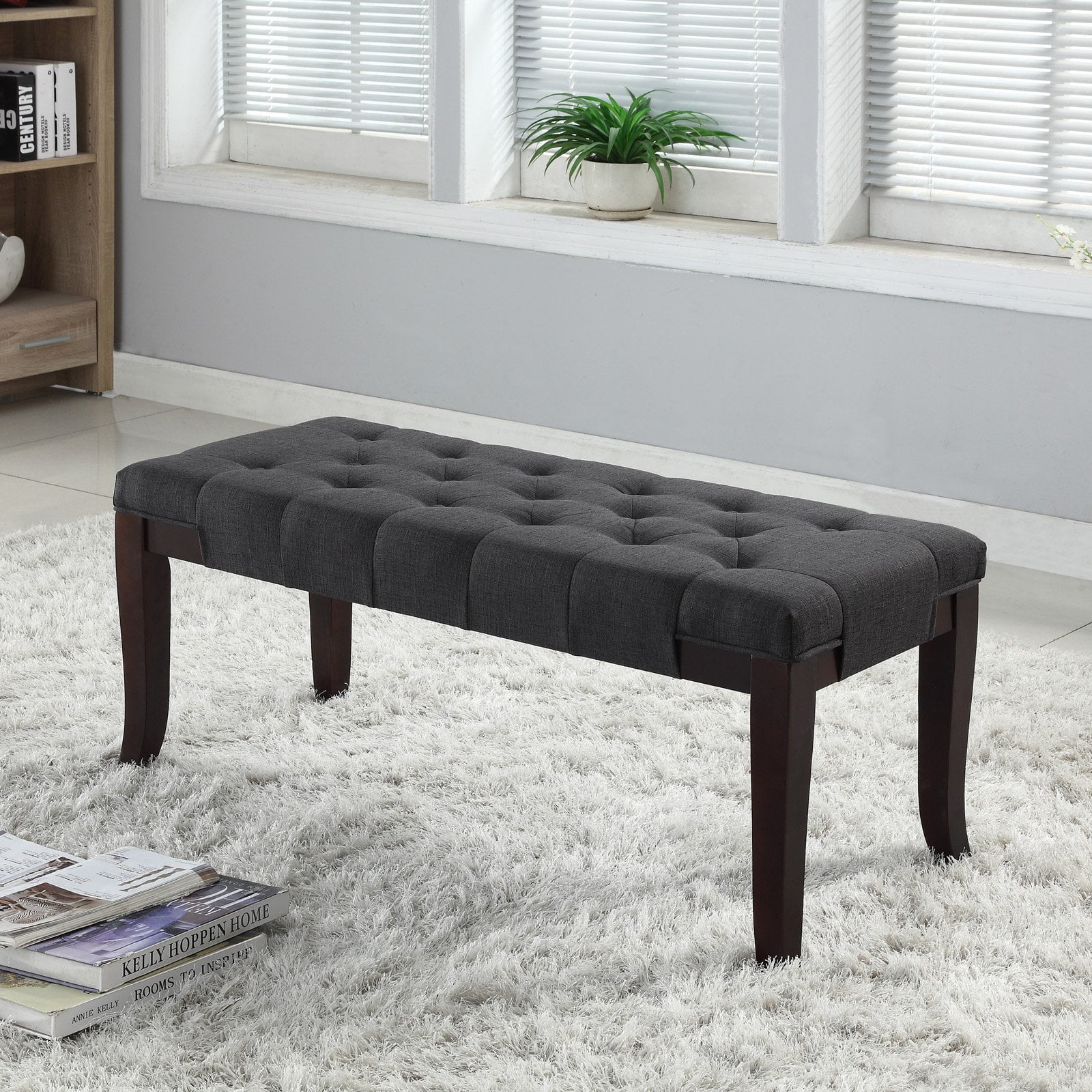 Roundhill Furniture Tufted Bench, Charcoal