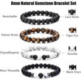 thumbnail image 3 of Pulsera de ojo de tigre para hombre, juego de pulseras de cuentas de piedra natural de 8 mm, pulsera elástica de roca de lava., 3 of 5