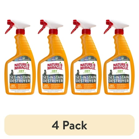 (4 pack) Nature’s Miracle Oxy Formula Set-In Stain Destroyer for Cats, Orange Scent, 24 oz