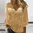 thumbnail image 2 of Womens Summer Outfits, Womens Shirts, Stylish Women’s V Neck Sequin Top Elegant Long Sleeve Shirt for Parties and Casual Outings Shimmering Loose Fit Blouse for Any Occasion, 2 of 5