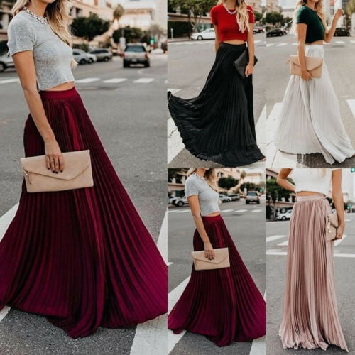 Jupe Longue Évasée en Mousseline de Soie à Taille Haute pour Femmes