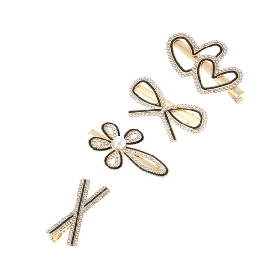 Unique Bargains 4 Pcs Fashion Double Heart Hair Clips for Home Black Clear