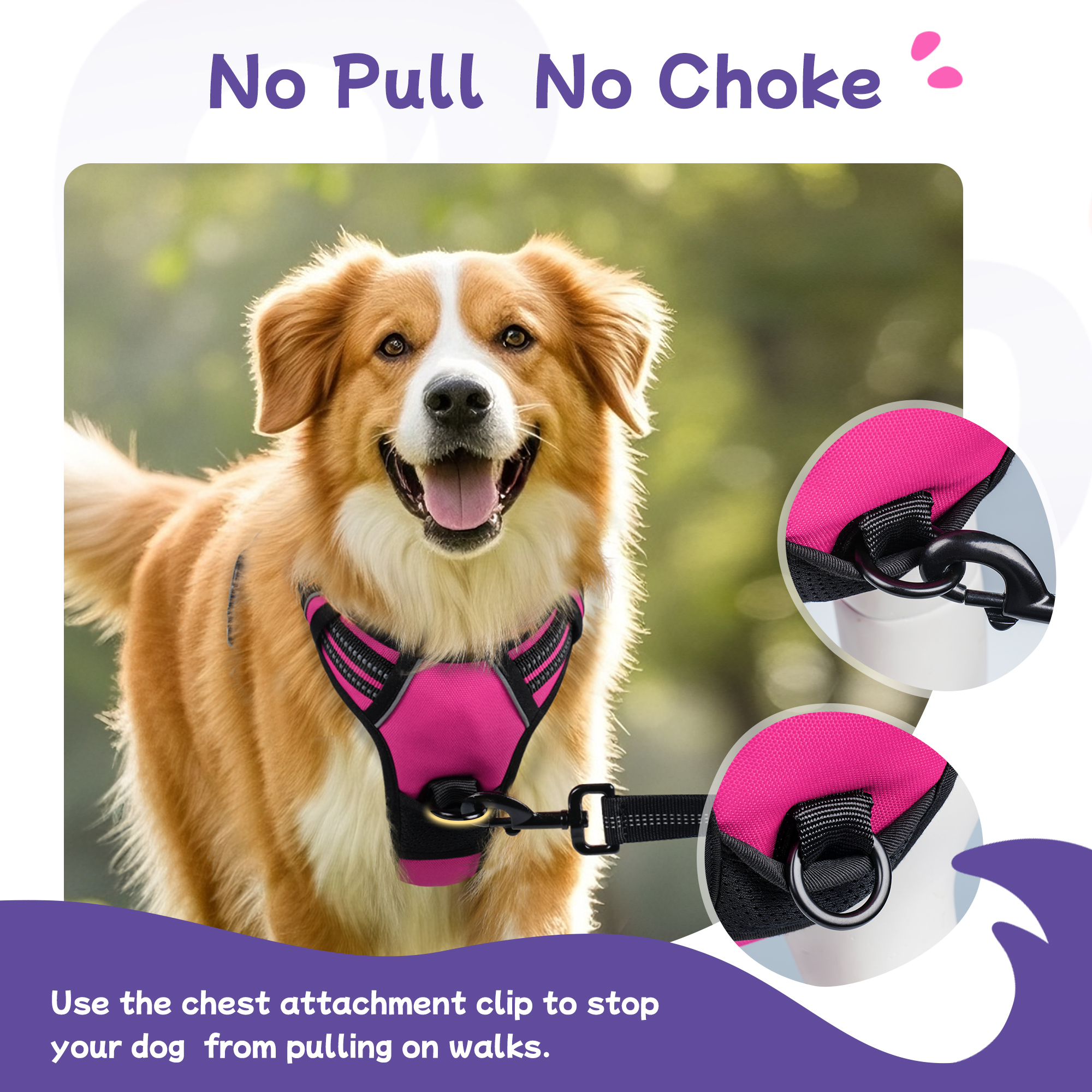 Pigo No Pull Dog Harness Large Hot Pink photo 4