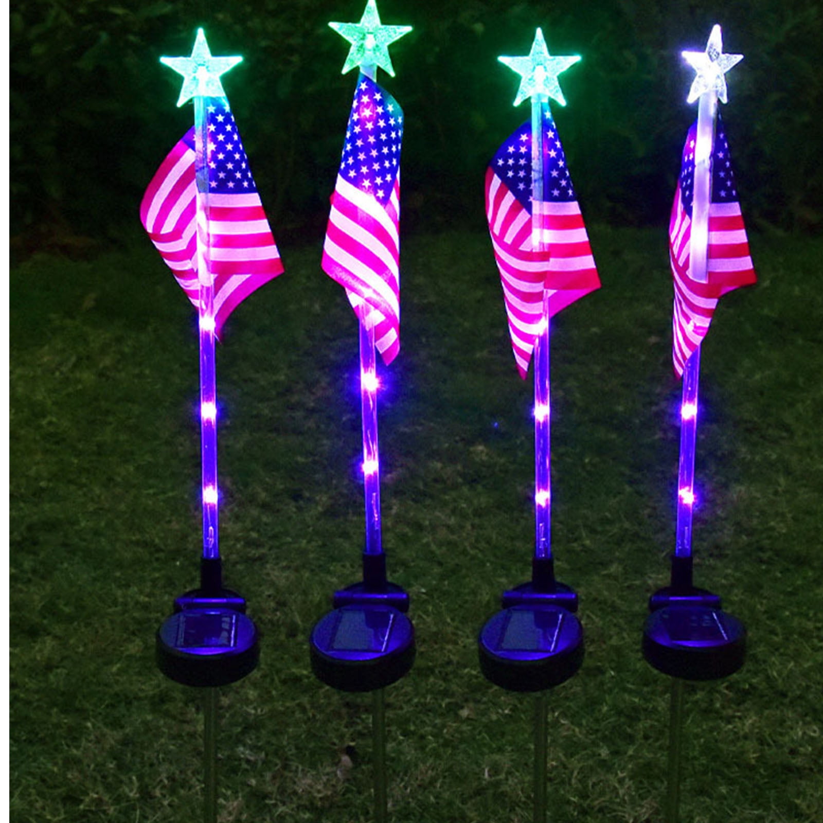 Matoen 2 Pack LED American Flags Solar Lights, Glowing Acrylic Solar American Flags Outdoor Waterproof, Red White Blue Lights, Long Lasting American Flags Solar Lights for Outside