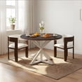 thumbnail image 2 of 3 Piece Dining Table Set for 2, 47 inch Round Kitchen Table with 2PC PU Upholstered Chairs,Wood Breakfast Nook Set for Kitchen Dining Room, 2 of 12