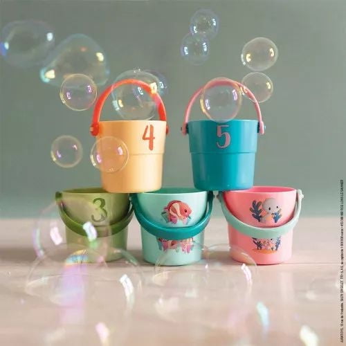 Janod - Animals 5 Game Buckets for the Bathtub - Bath Toy Educational Game for Baby Bucket with Baby Sea Animals - from 10 Months