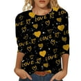 thumbnail image 2 of FASHOFT 3/4 Sleeve Crew Neck T-Shirts for Women Valentinas Day Spring Shirts Love Heart Graphic Tee Tops Yellow L, 2 of 4