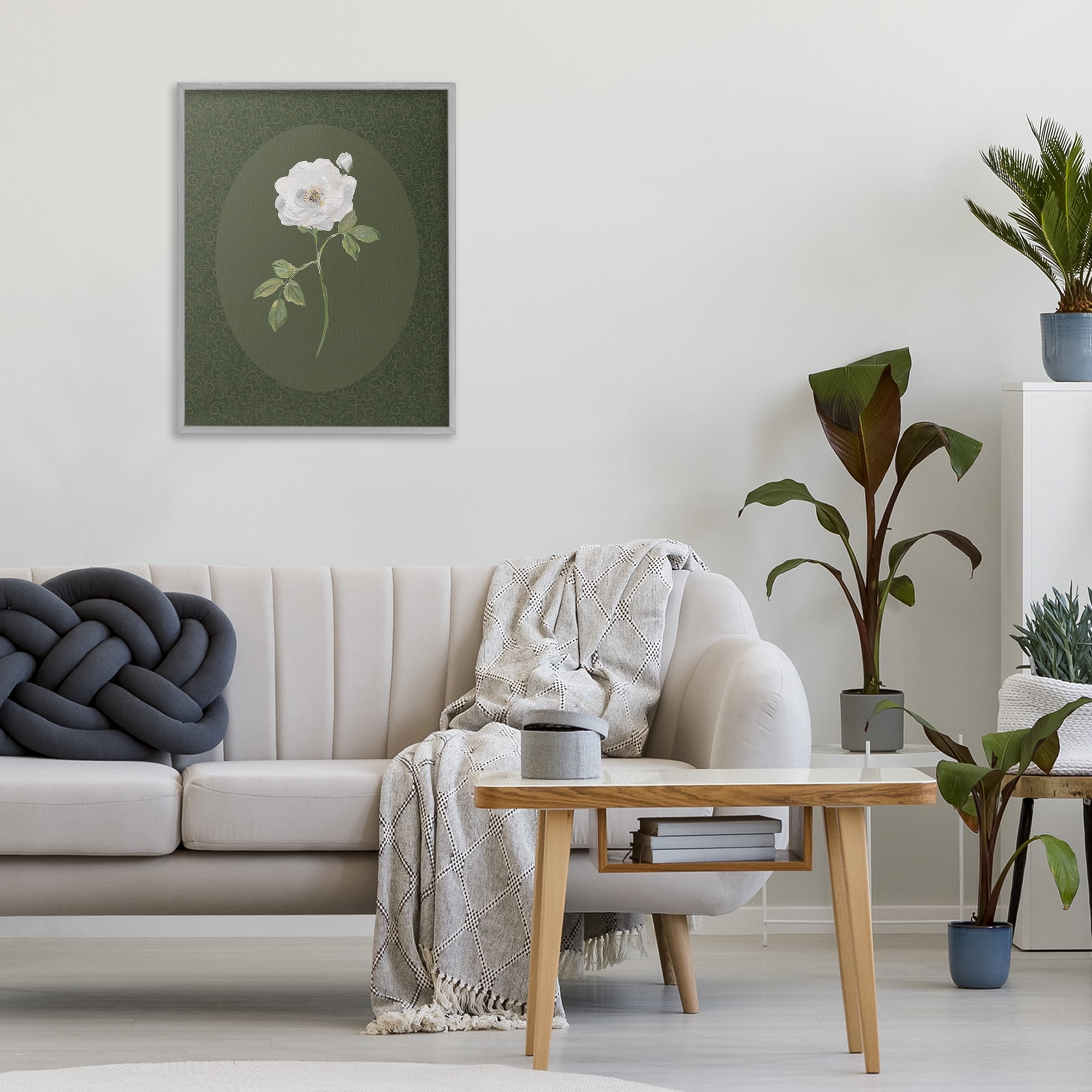 Stupell Industries Emerald & White Oval Rose Gray Framed Giclee Art, design by Sally Swatland