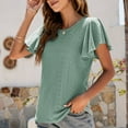 thumbnail image 4 of safuny Women's Trendy Loose Tops Summer Sale Clothing Trendy Tees Solid Ruffle Sleeve Shirts Round Neck Pullover Eyelet Elegant Casual Green XXL, 4 of 9