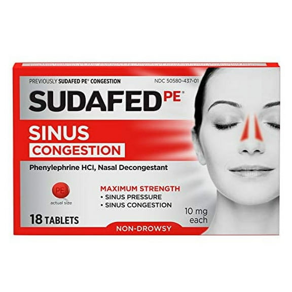 Pe Sinus Congestion Maximum Strength Non-Drowsy Decongestant Tablets, 18 Ct