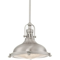 Kira Home Beacon 11" Farmhouse Pendant Light with Round Fresnel Glass Lens, Adjustable Hanging Height, Brushed Nickel