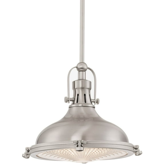 Kira Home Beacon 11" Farmhouse Pendant Light with Round Fresnel Glass Lens, Adjustable Hanging Height, Brushed Nickel
