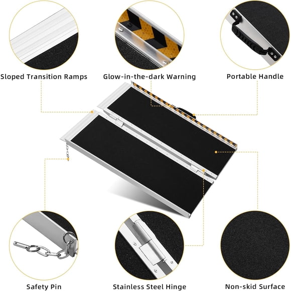 Historyli Rampa Plegable de Aluminio 2FT con Mango, para Silla de Ruedas, Escalones, Portátil, Negro