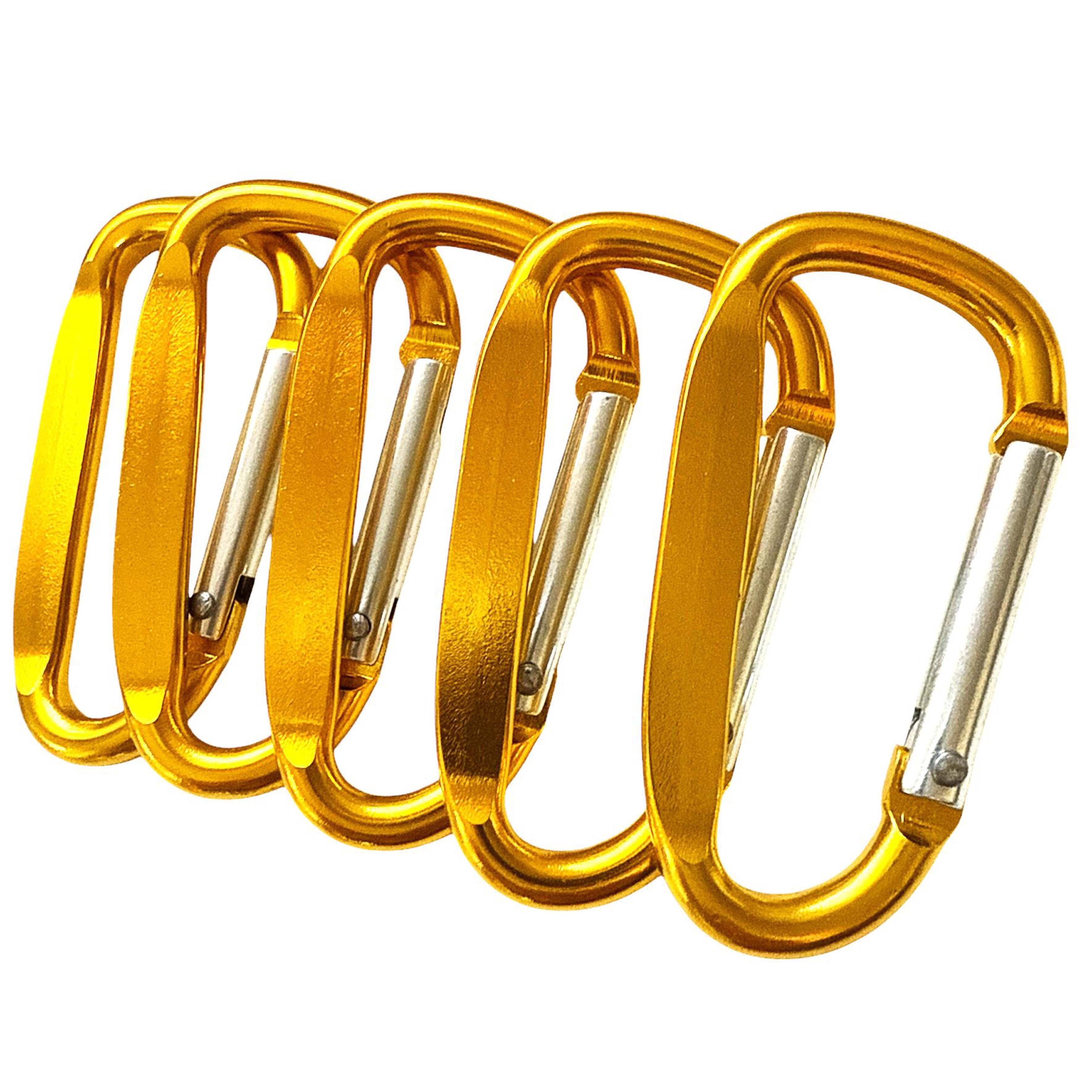 100 pcs - 2.25 inch Gold Aluminum Carabiner D Shape Flat Edge, Keychain Clip, Spring Snap Key Chain Clip Hook